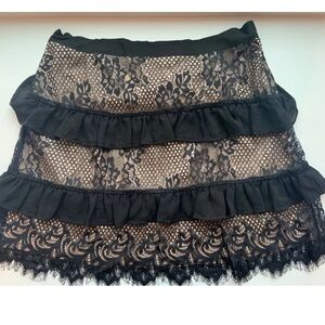 LUSH Black Lace Skirt Women’s Large Tiered Ruffled Sheer